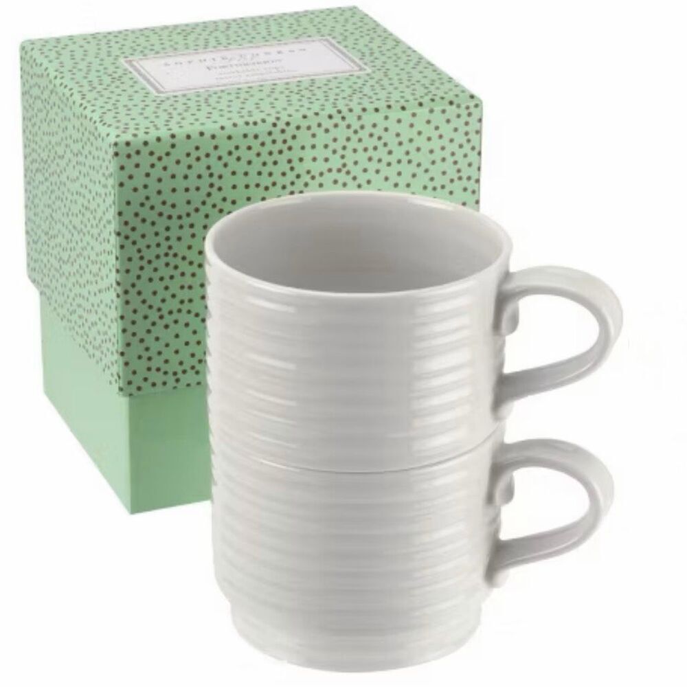 New Gorgeous 2 Set Portmeirion Sophie Conran White Stacking Mugs Cups